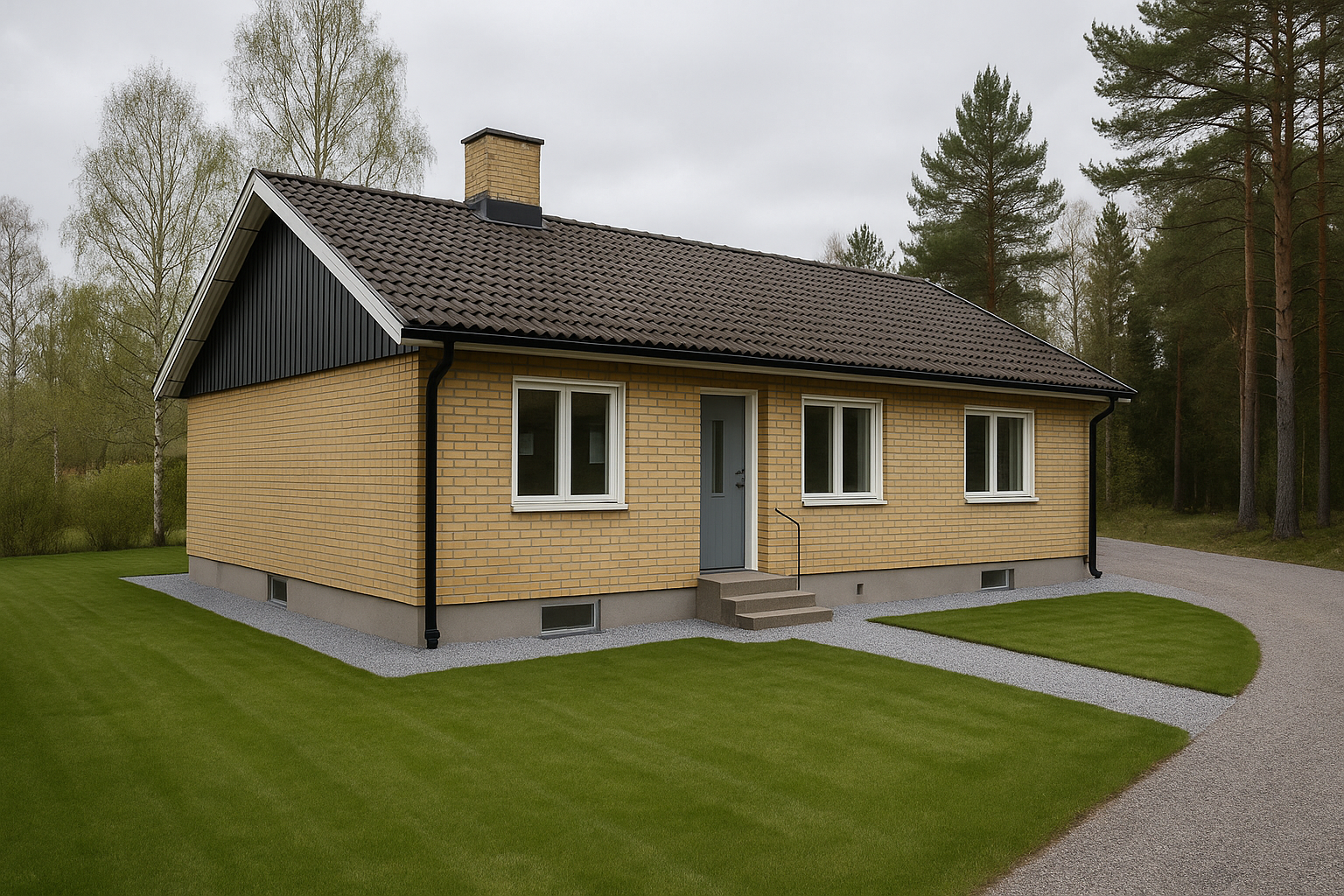 Färdigställd dränering runt villagrund